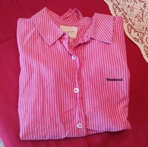 Long sleeve Medium Court & Rowe pink & white pinstripe Weekend embroidery logo